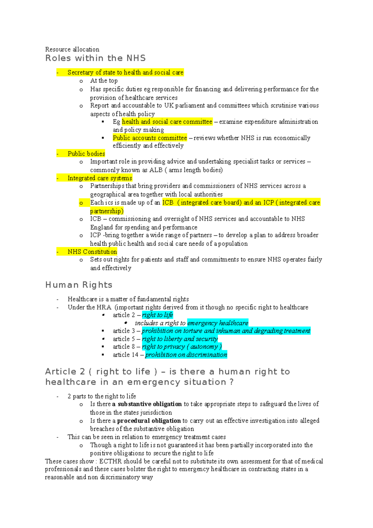 Resource Allocation in the NHS: Roles, Responsibilities, and Human ...