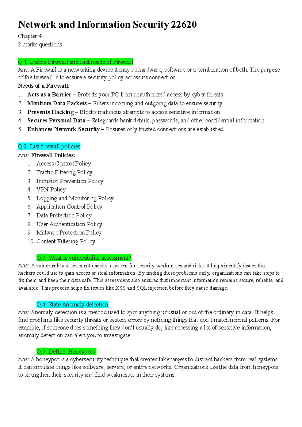 NIS 101: Network & Information Security - Solved Questions & Answers ...