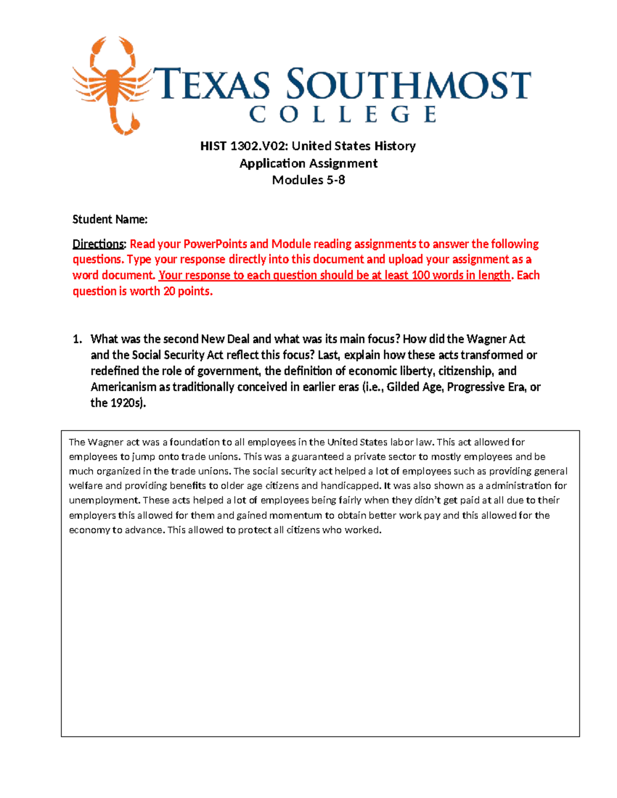 HIST 1302.V02: U.S. History Application Assignment (Modules 5-8) - Studocu