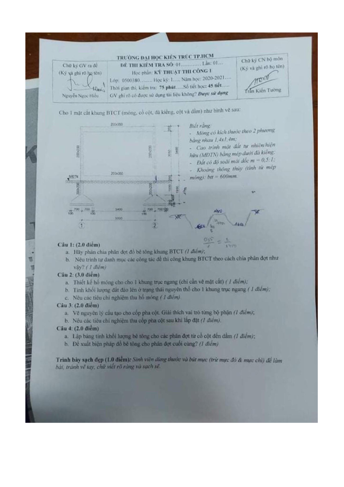 GIẢI ĐỀ THI NĂM 2020-2021: Kỹ Thuật Đổ Bê Tông Khung BTCT - Studocu