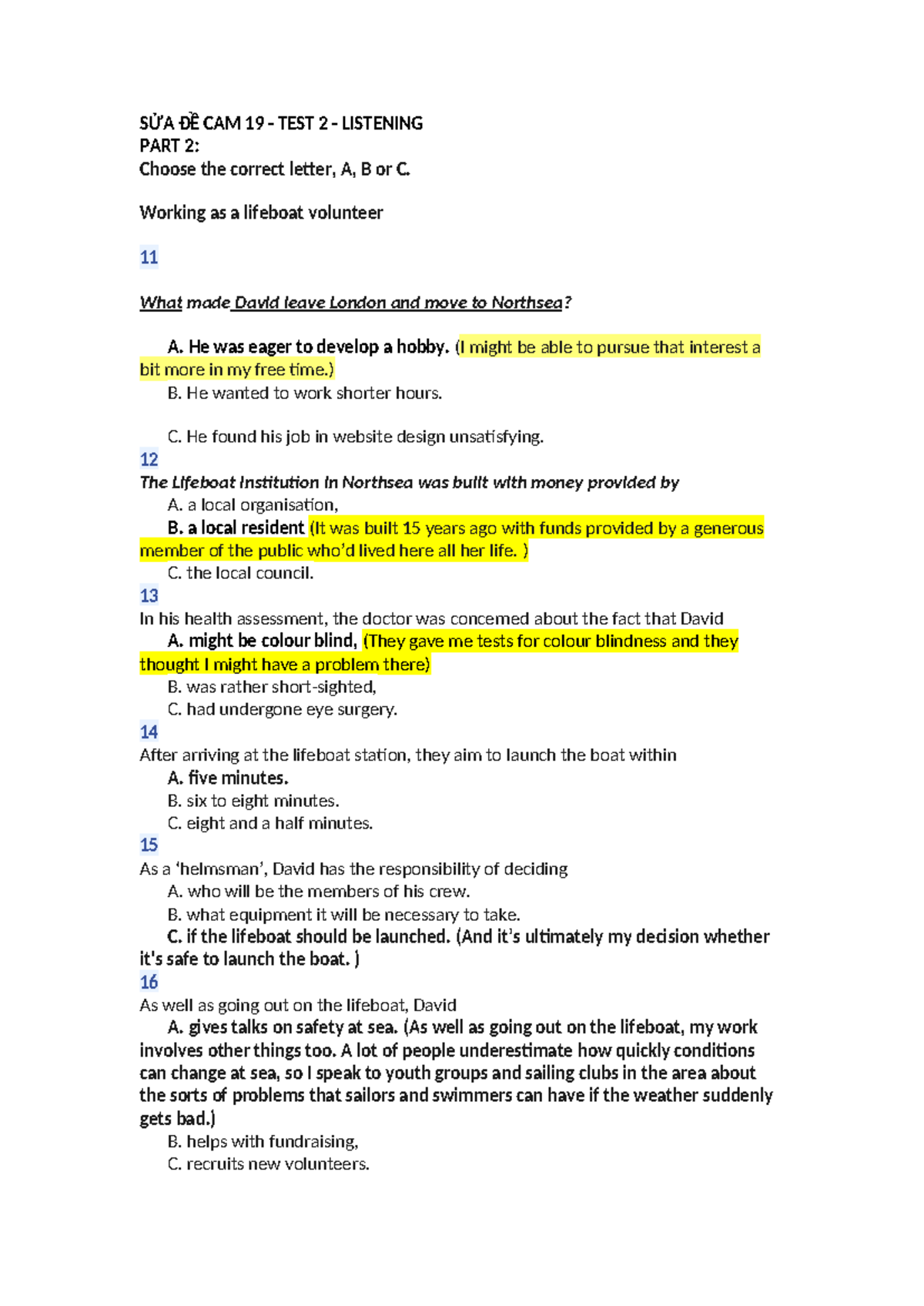 CAM 19 TEST 2 - Listening Exercise and Answers Summary - Studocu