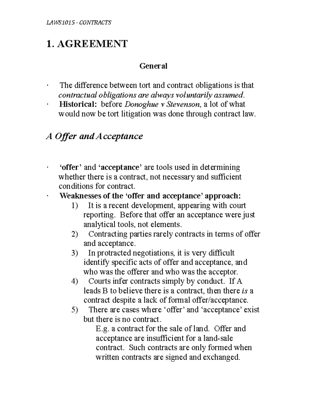 LAWS1015 Contracts - Summary of Key Principles and Cases - Studocu