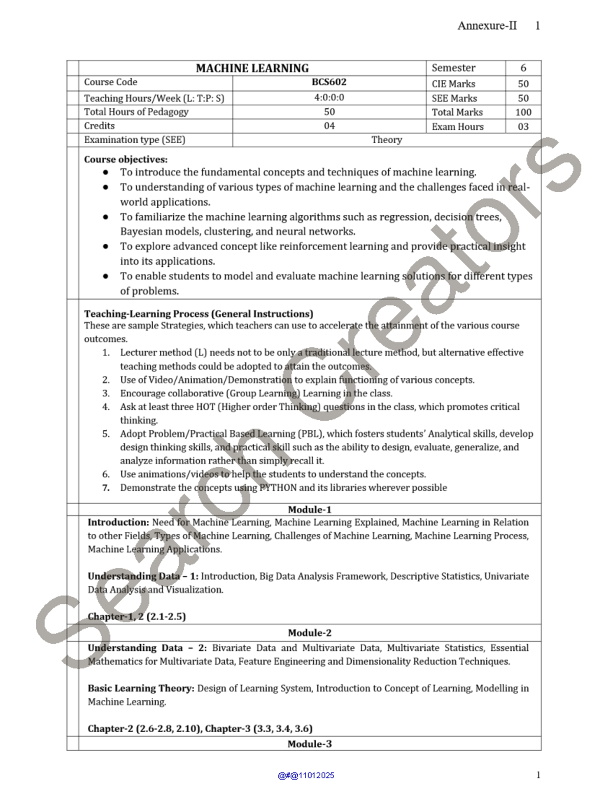 BCS602+Machine+Learning+Syllabus - Bachelor of Engineering - Studocu