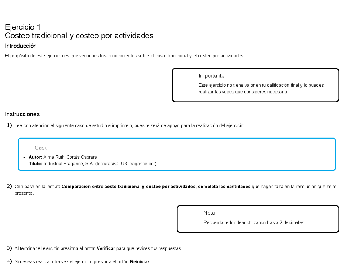 Ejercicio 1 - Costeo Tradicional y por Actividades en CI_U3 - Document Preview