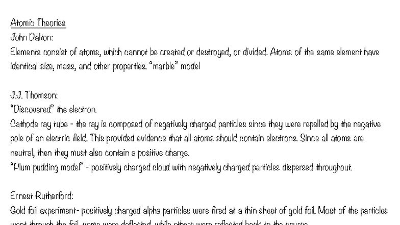 U1L1 (2025) - Overview of Atomic Theories and Key Discoveries - Studocu