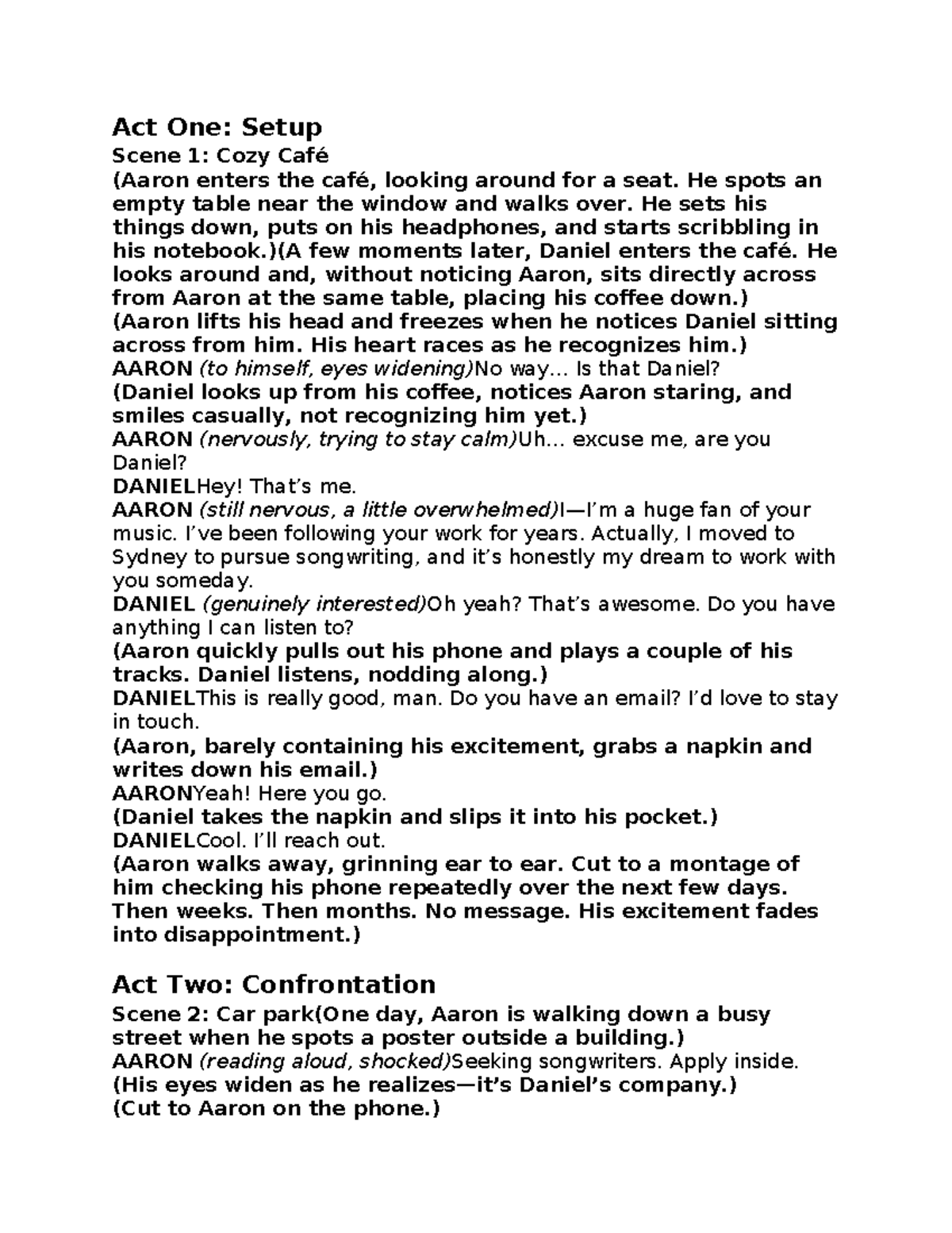 Video Script: Act One to Act Three - Cozy Café Encounter (Study) - Studocu