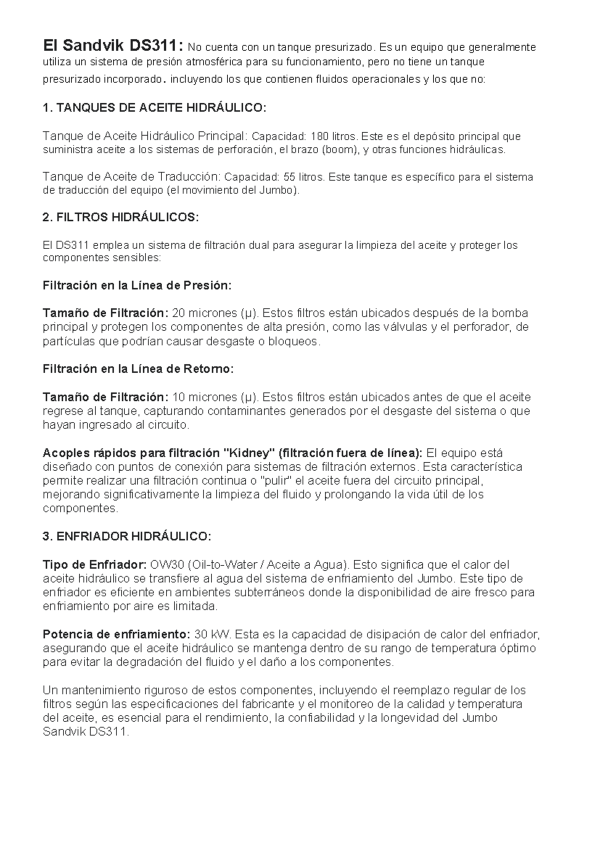 Mantenimiento y Componentes del Sandvik DS311: Sistema Hidráulico y ...