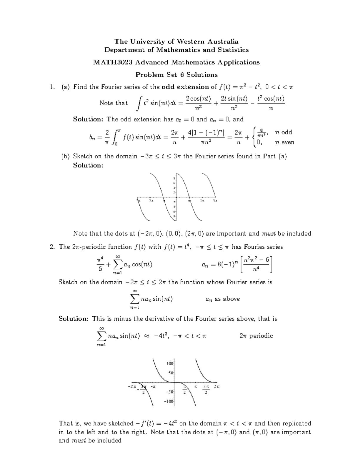 MATH3023 Advanced Math Applications - Problem Sheet 5 Solutions - Studocu
