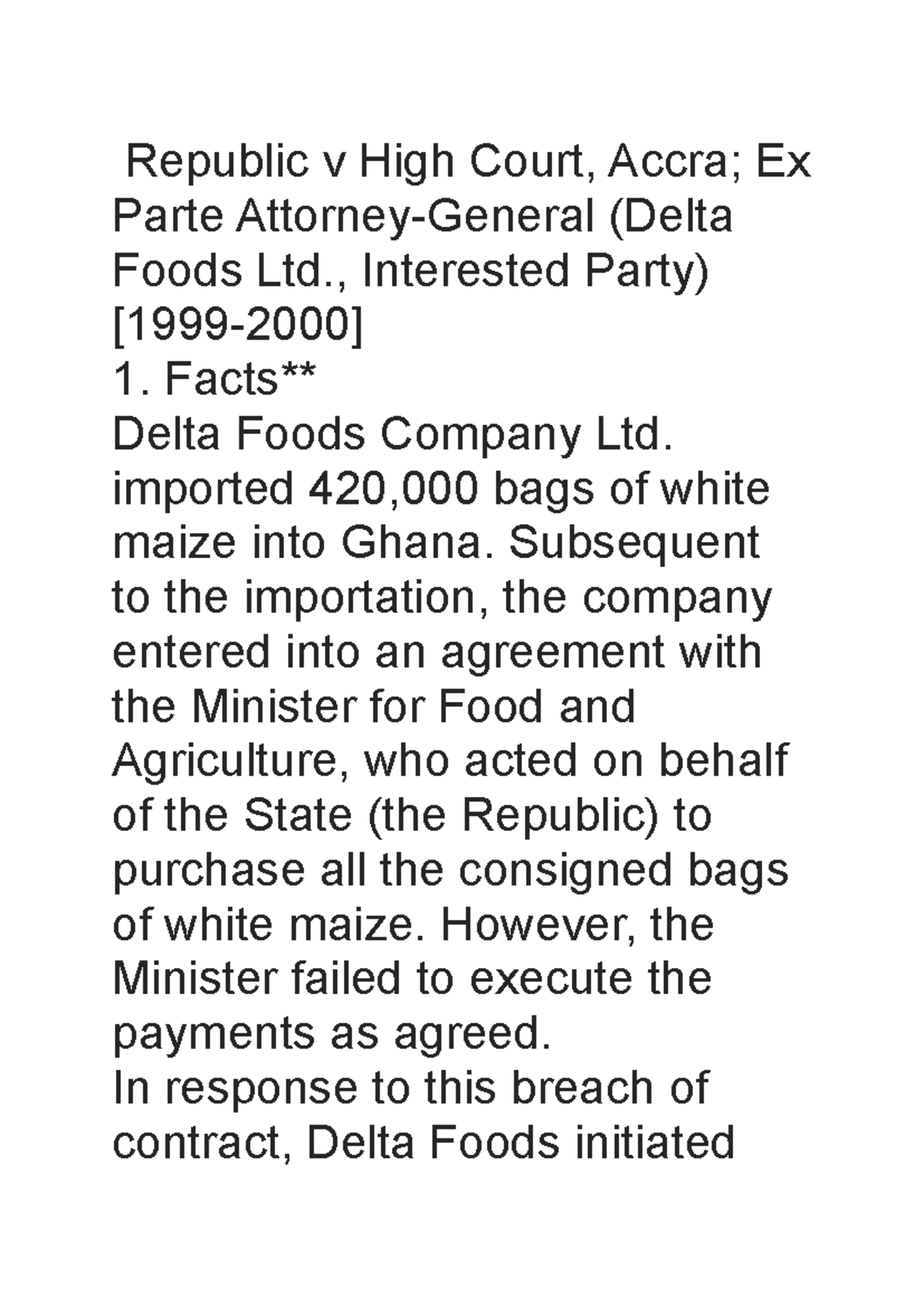 Republic v High Court, Ex Parte: Delta Foods Ltd. Case Analysis - Studocu