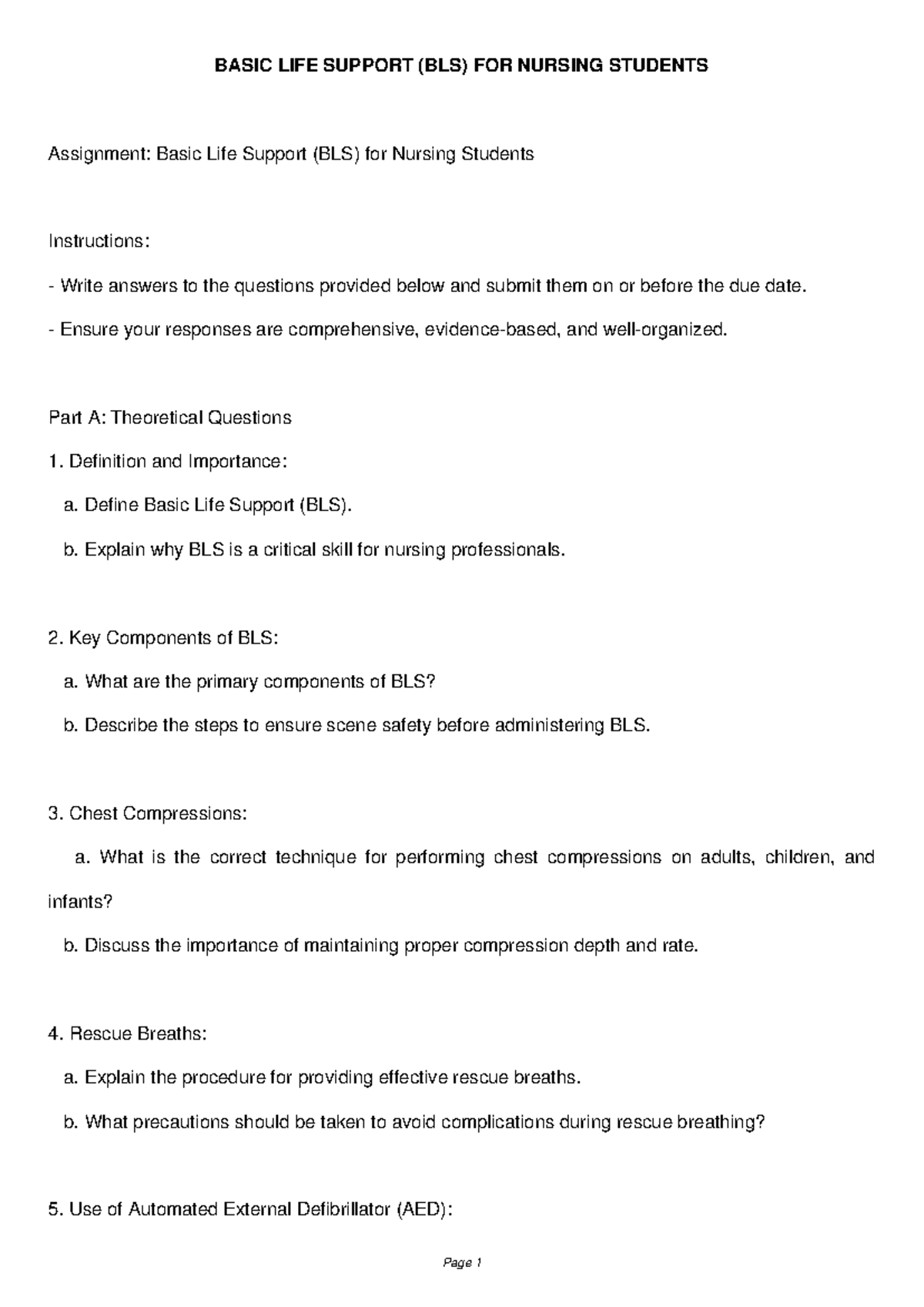 BLS Assignment Nursing Students - BASIC LIFE SUPPORT (BLS) FOR NURSING ...