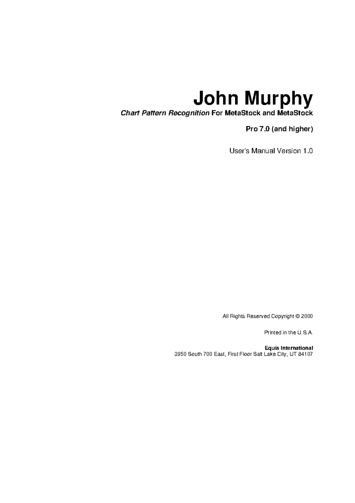 Chart Pattern Recognition Manual for MetaStock (Pro 7) by J. Murphy ...