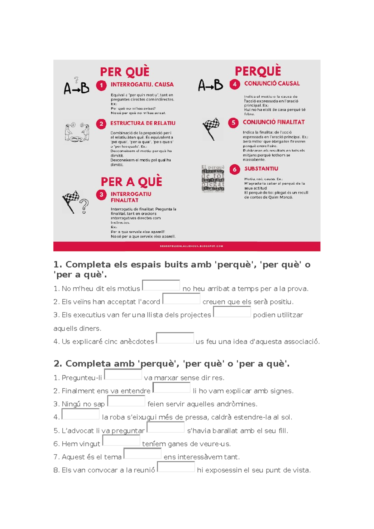 Exercicis sobre 'perquè', 'per què' i 'per a què' - Curs de Català ...