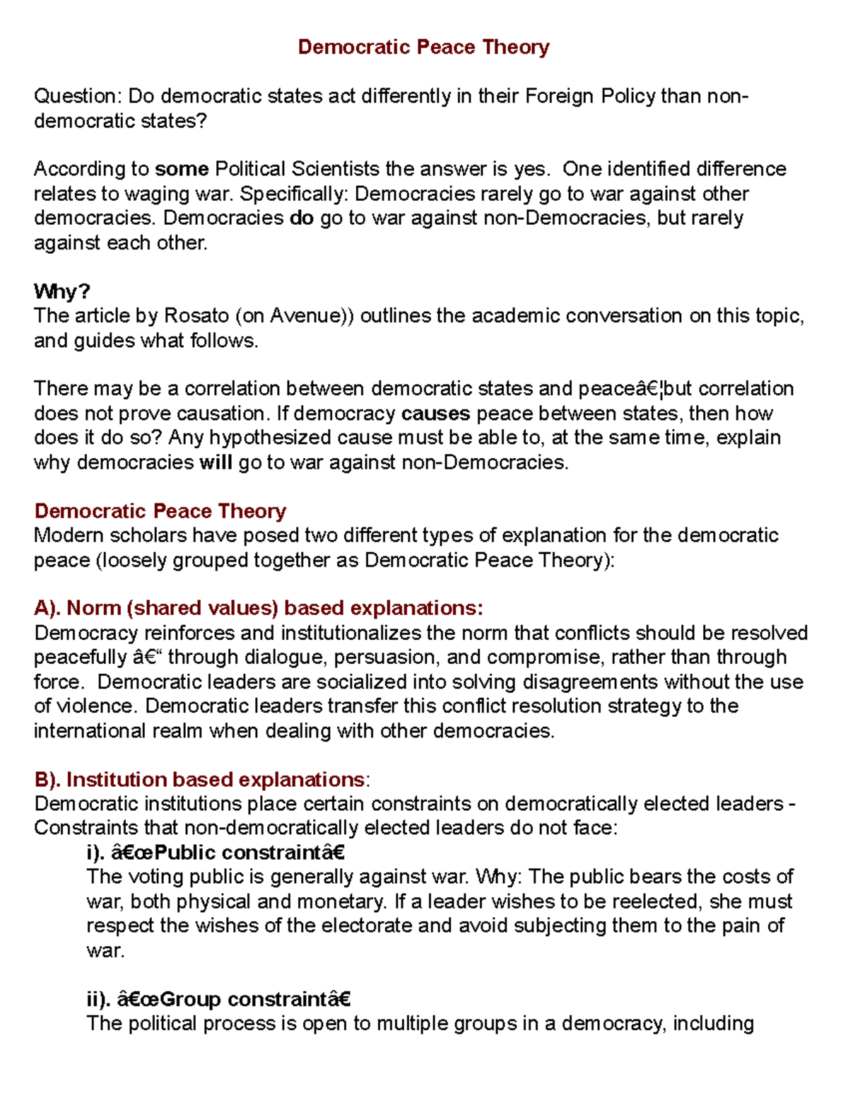 Democratic Peace Theory: Foreign Policy Differences in Demos (POL 101 ...