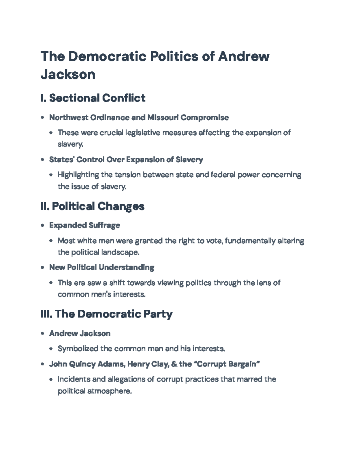 The Democratic Politics of Andrew Jackson: Sectional Conflict and ...