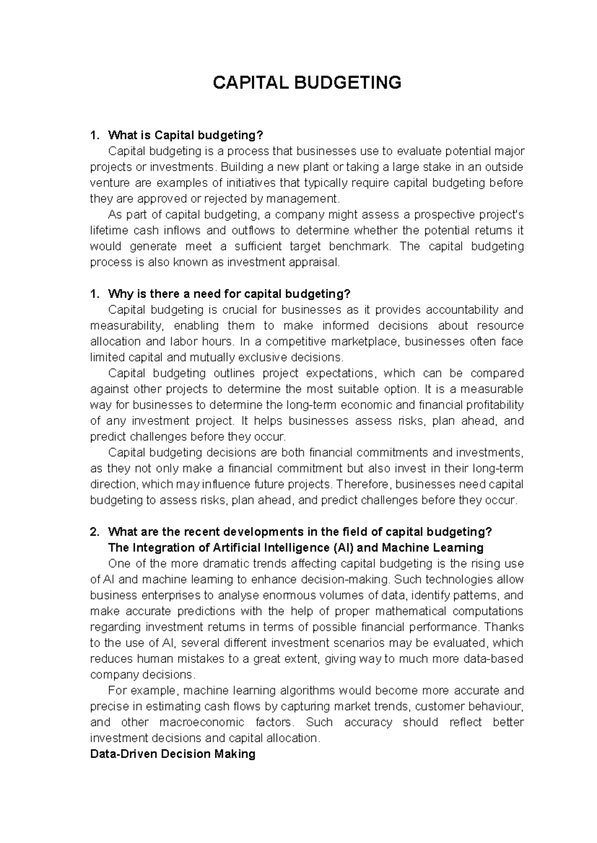 Finman 2 - CAP BUD: Understanding Capital Budgeting and Its Impacts ...