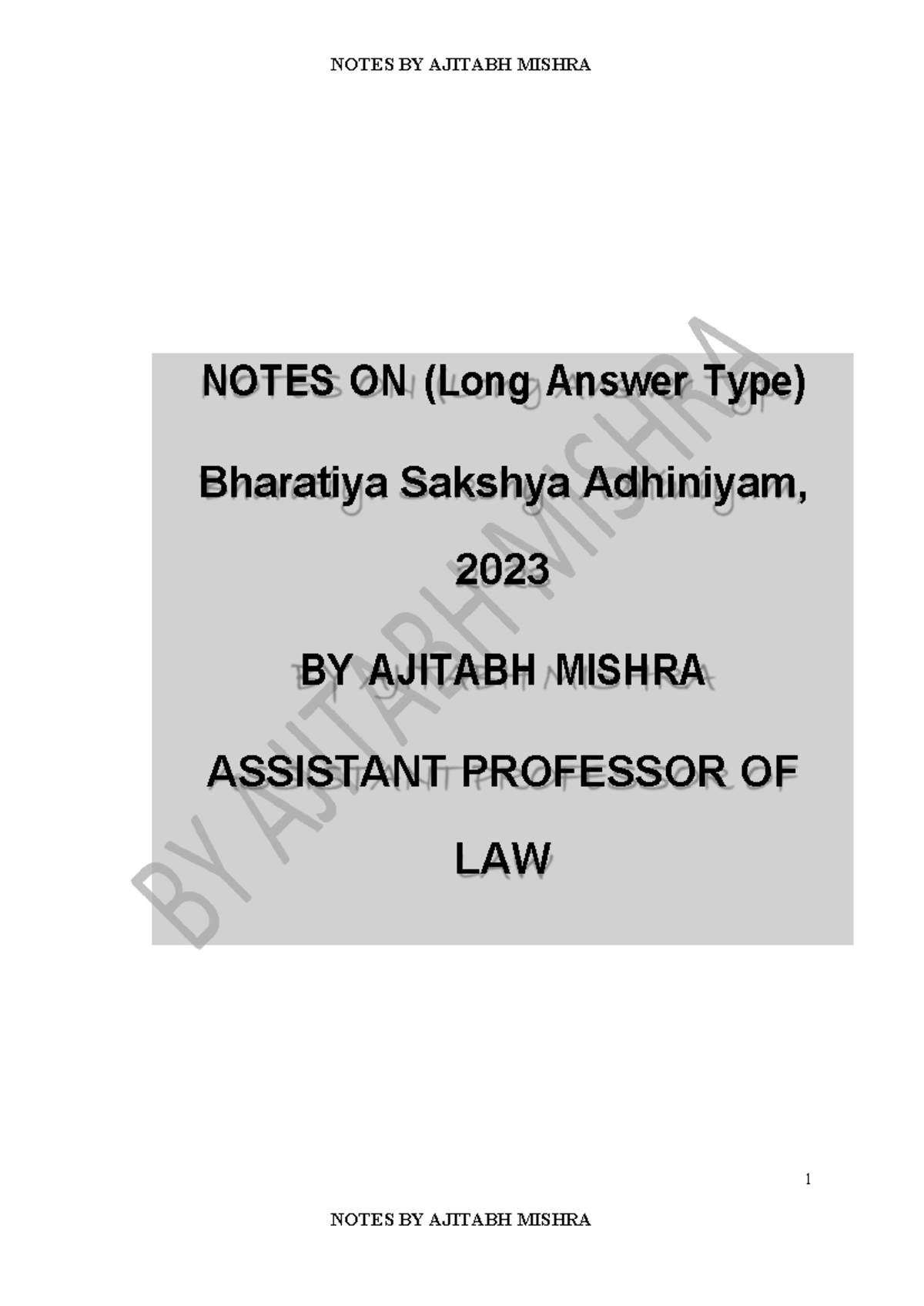 BSA 2023 Evidence Law Lecture Notes by Ajitabh Mishra - Studocu