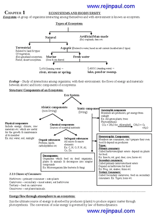 Environmental Studies Notes - CHAPTER 1 ECOSYSTEMS AND BIODIVERSITY ...
