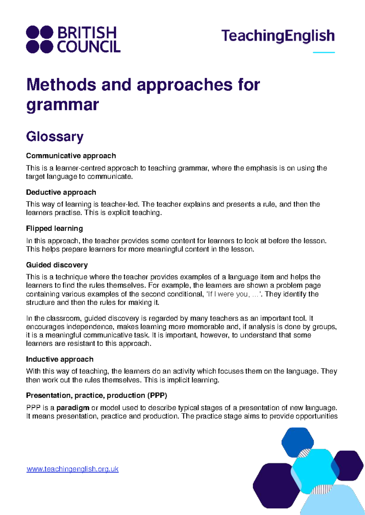 Resources - Methods and Approaches for Grammar Teaching - Studocu