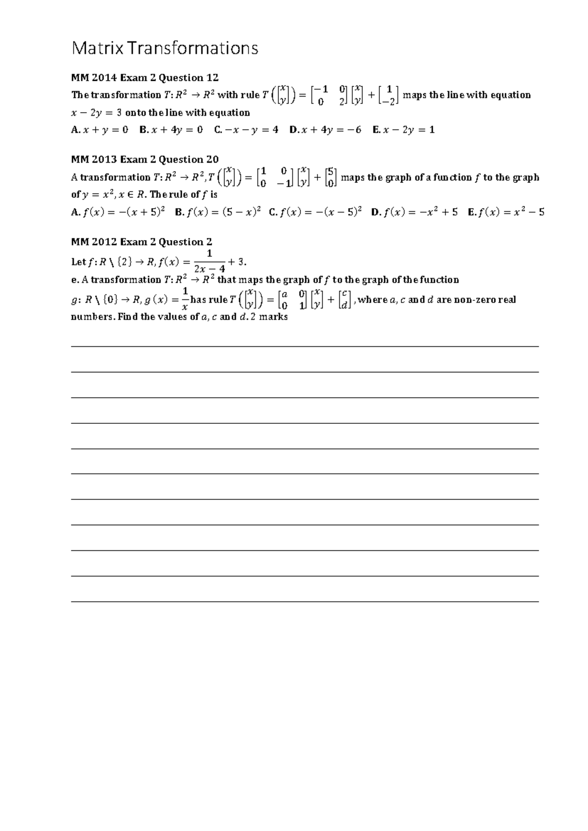 Matrix Transformations MM Exam 2 Questions and Solutions - Studocu