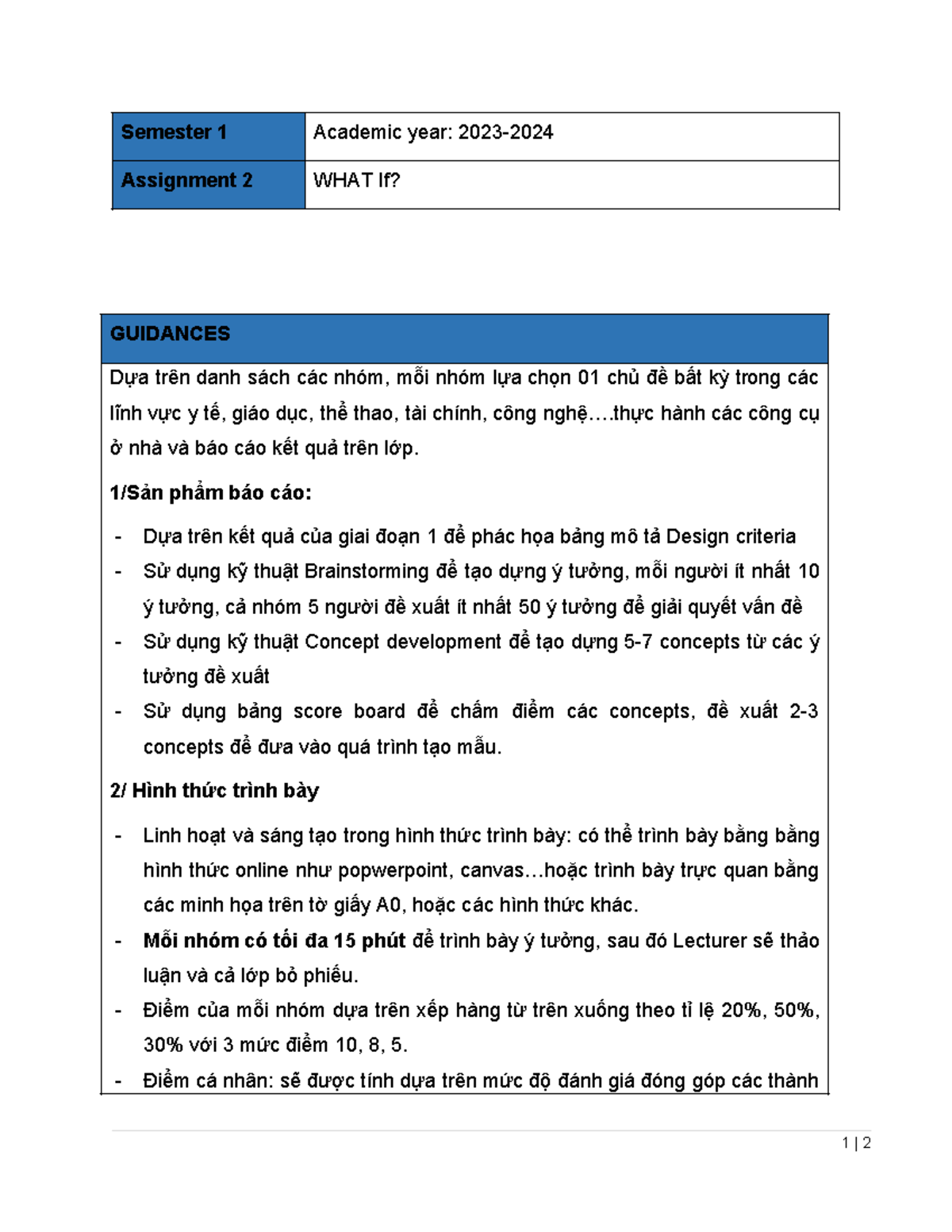 Assignment 2 What if - tdtk - Semester 1 Academic year: 2023 ...