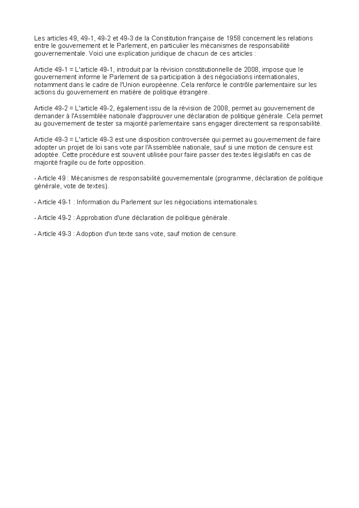 Analyse des articles 49, 49-1, 49-2 et 49-3 de la Constitution ...
