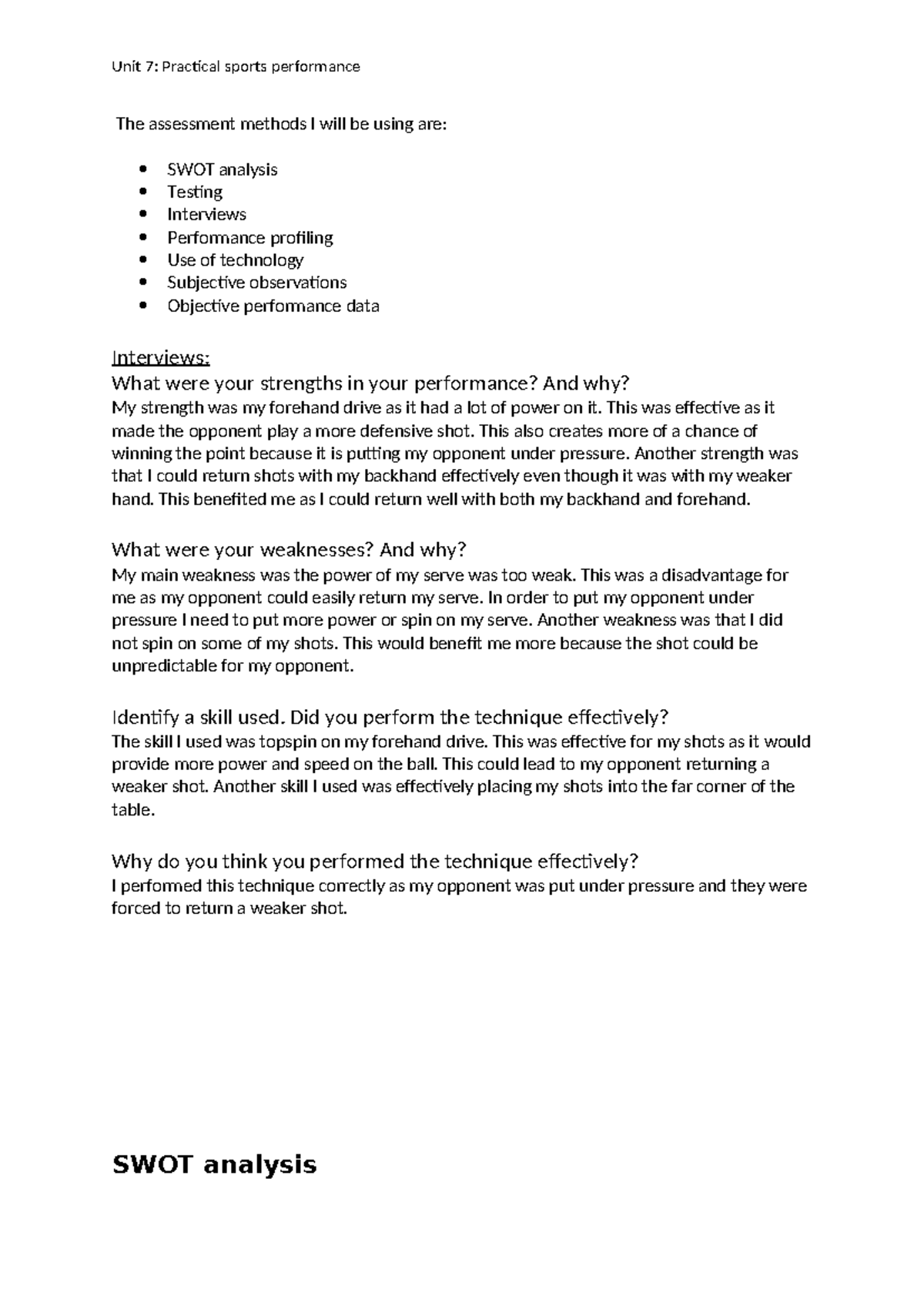 Assignment 2 P.E BTEC - Performance Analysis & SWOT Evaluation - Studocu