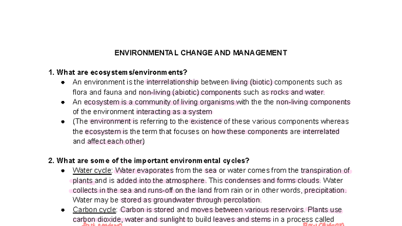 Year 10 Geography Study Guide: Environmental Change & Management - Studocu