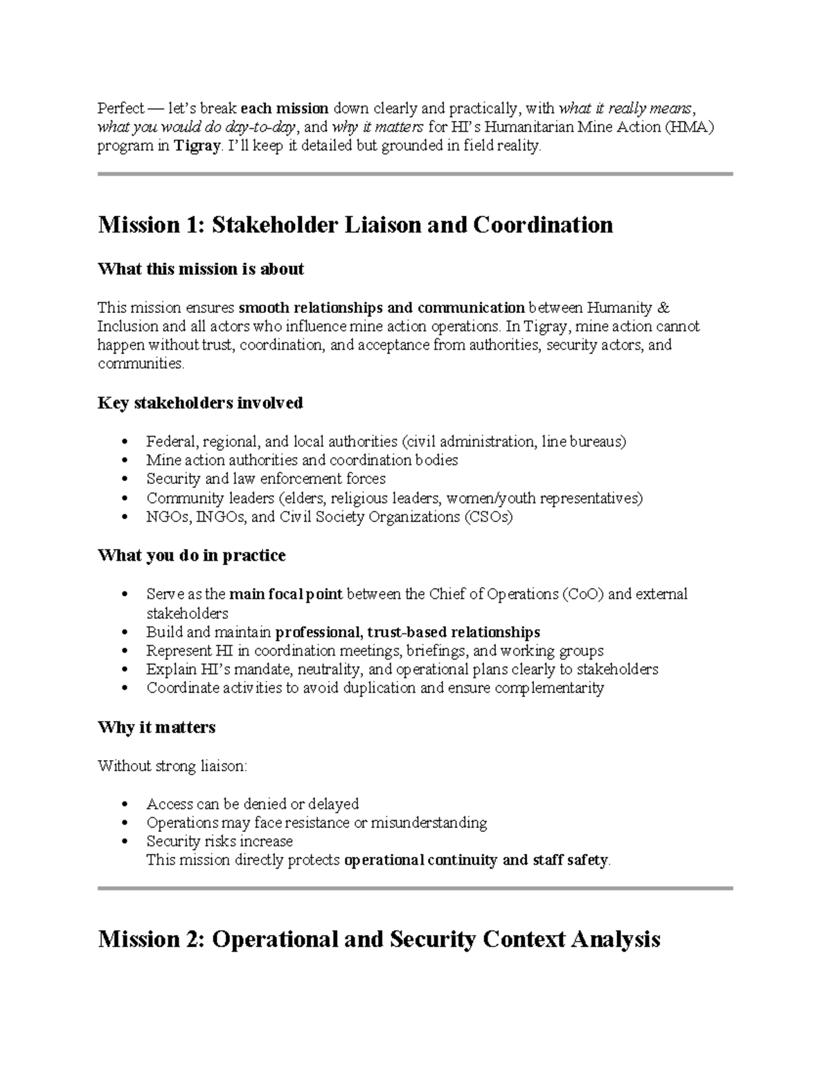 OLA Position Mission Summary: Practical Breakdown for HMA in Tigray ...