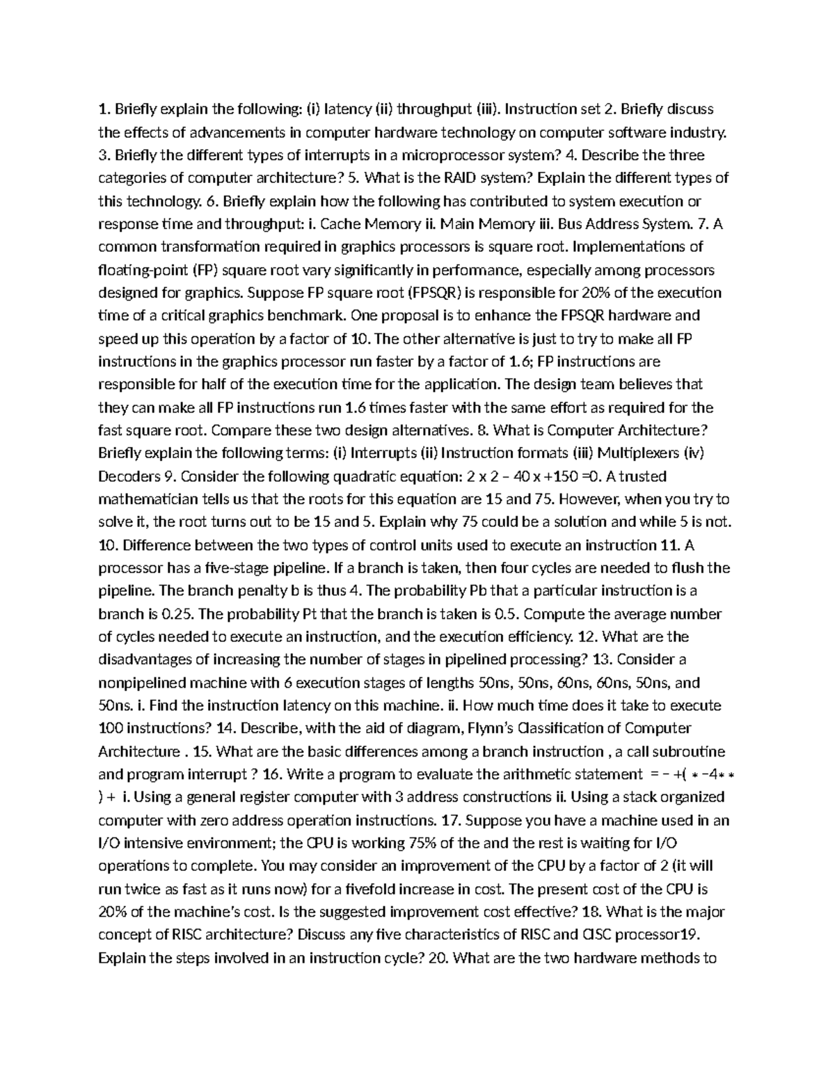 Csc 301 Final Exam Review: Key Concepts in Computer Architecture - Studocu