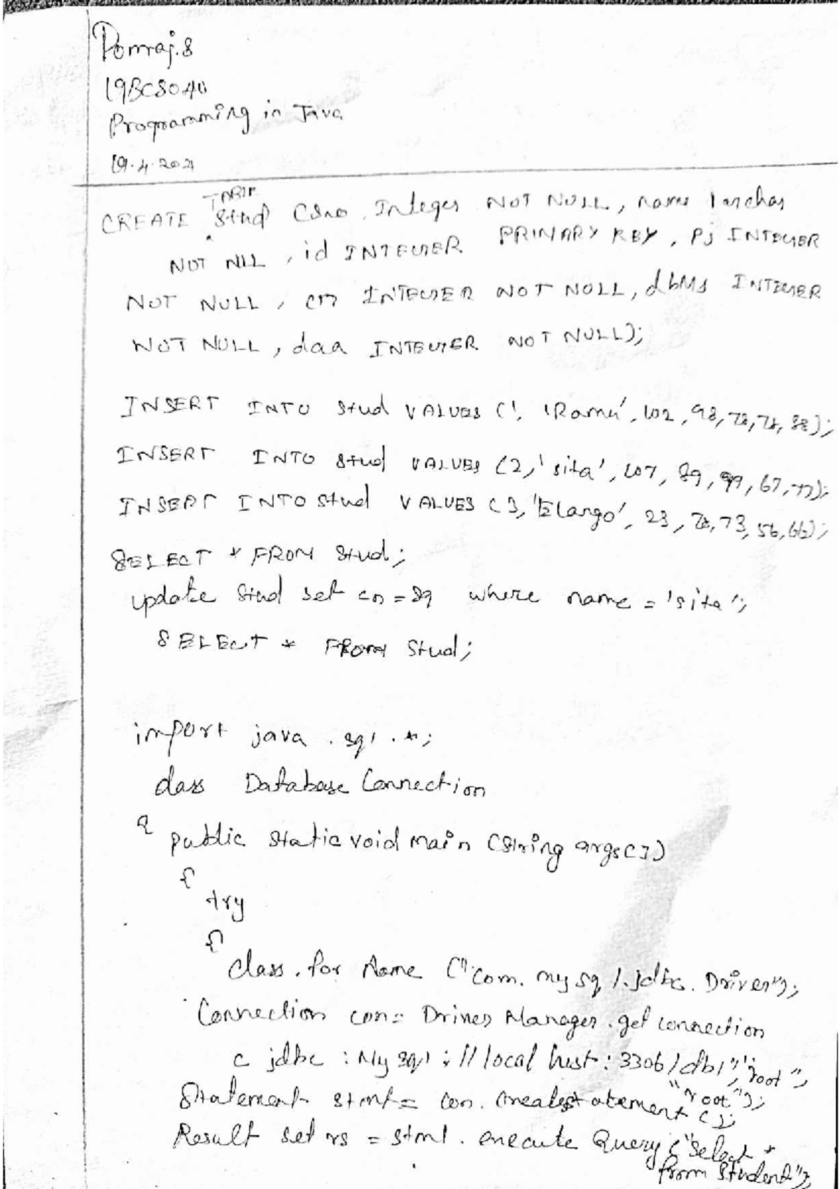 Java 001 - Programming in Java Notes and SQL Examples - Studocu