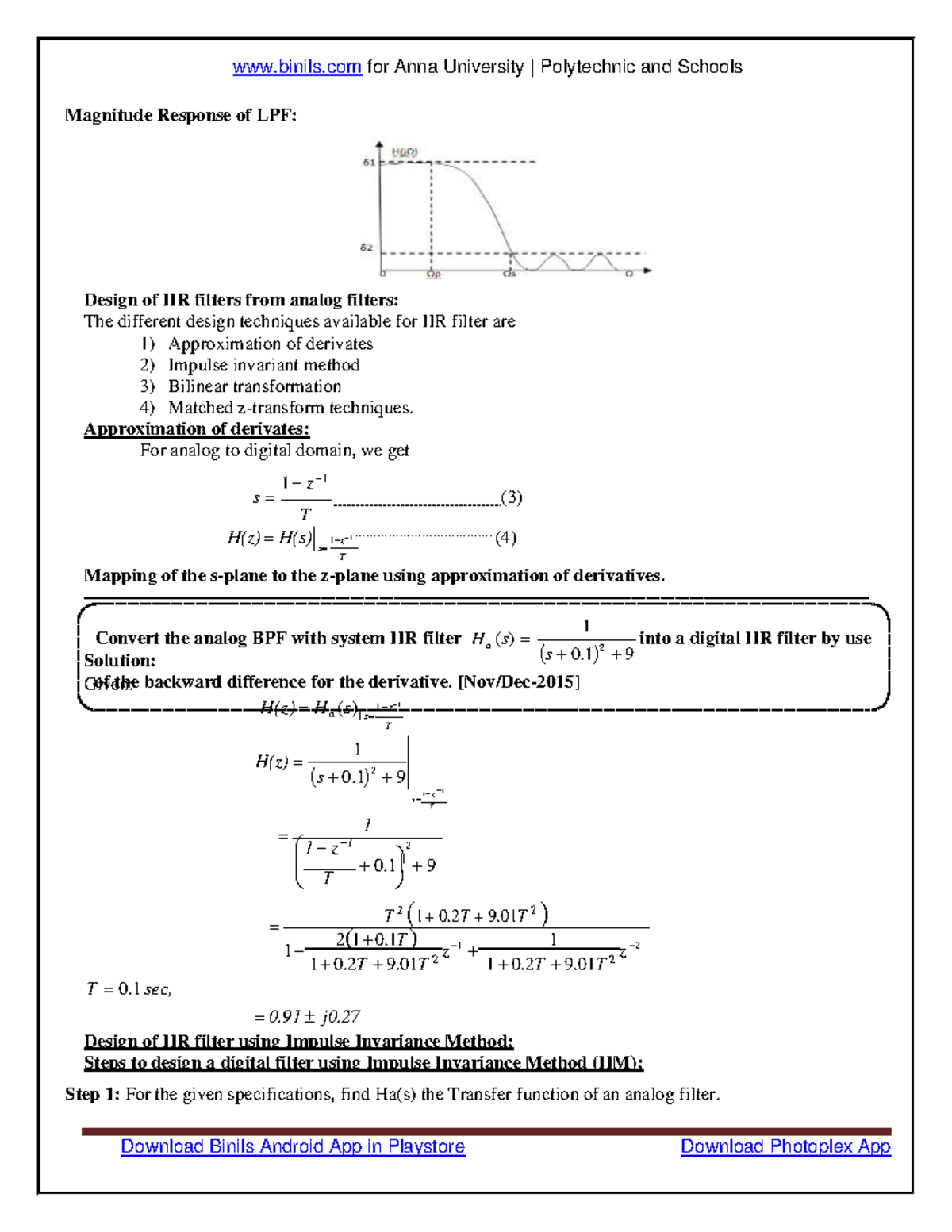 EC8553-Unit-2-IIR-Filter-Designs-Approximation-Impulse-Invariance - Studocu