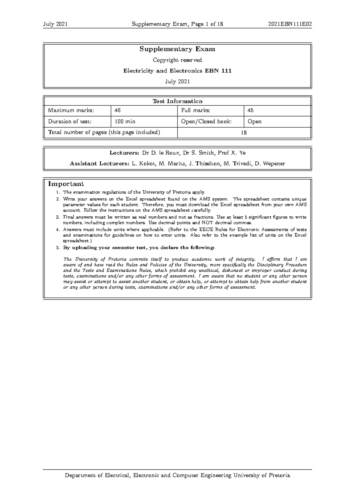 2021EBN111E02 - EBN111 Supplementary Exam Questions and Guidelines ...