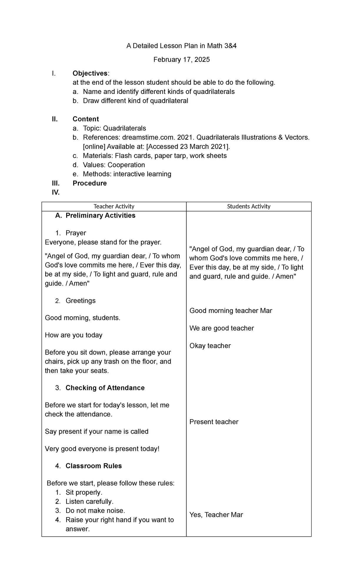 A Detailed Lesson Plan in Math 3 - Objectives: at the end of the lesson ...