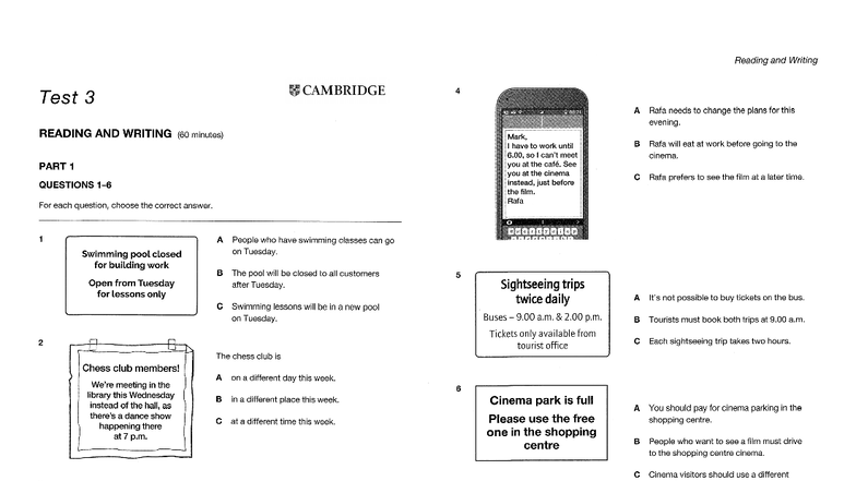 Ebook KET 1 2020 - TEST 3 - Reading and Writing Exam - Studocu