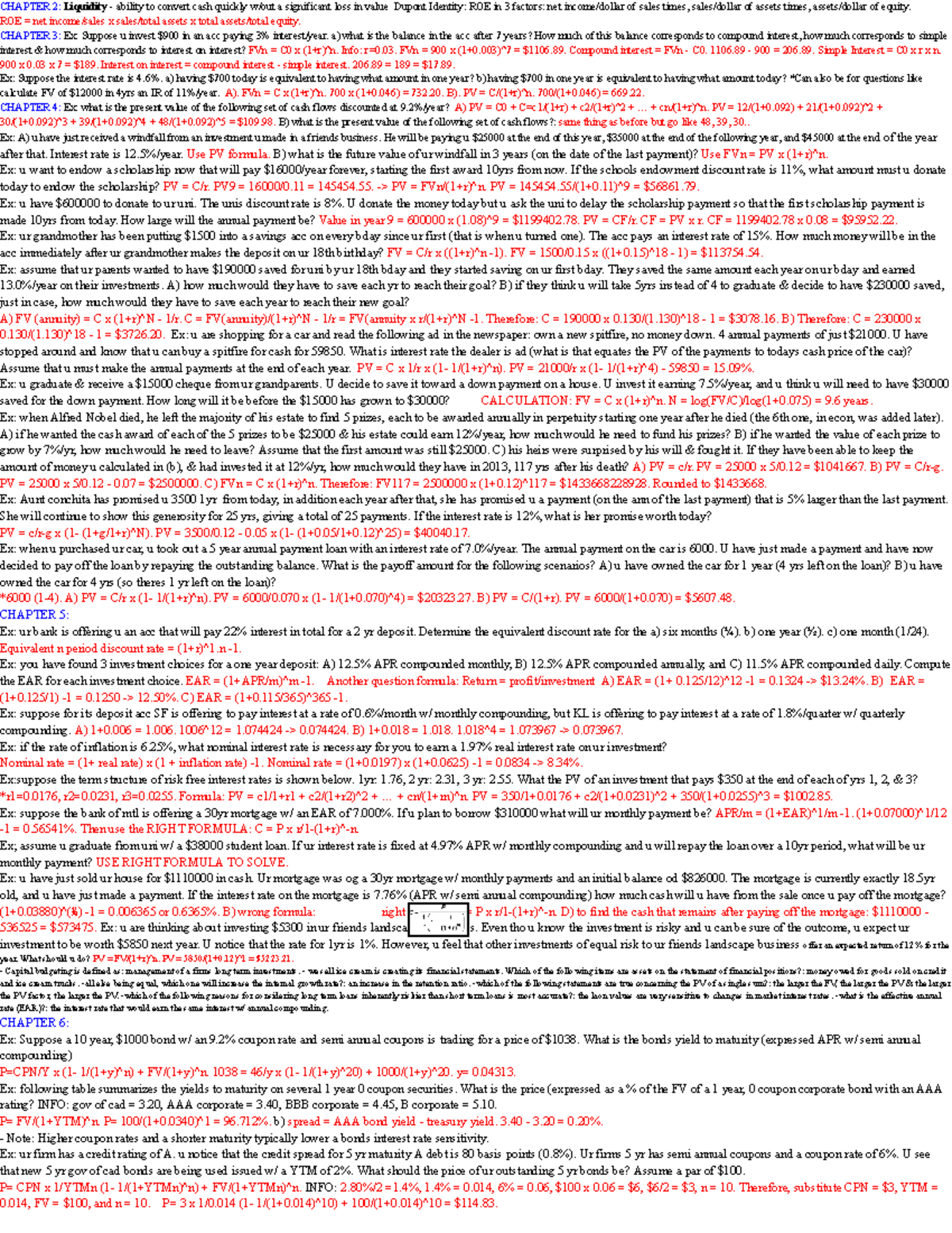 FIN300 Cheat Sheet: Key Concepts on Liquidity, ROE, and Cash Flows ...