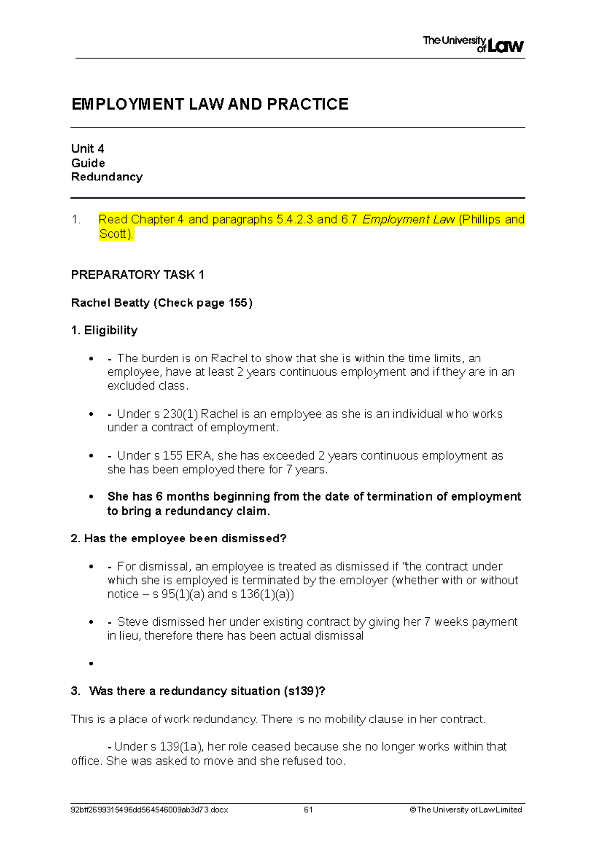 Employement week 4 - Lecture notes - EMPLOYMENT LAW AND PRACTICE Unit 4 ...