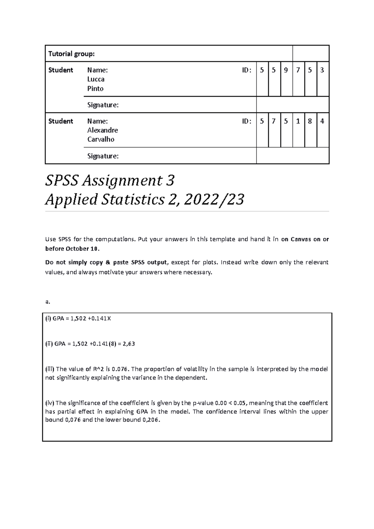 SPSS Assignment 3 - Analysis of GPA Influencers in Applied Statistics ...
