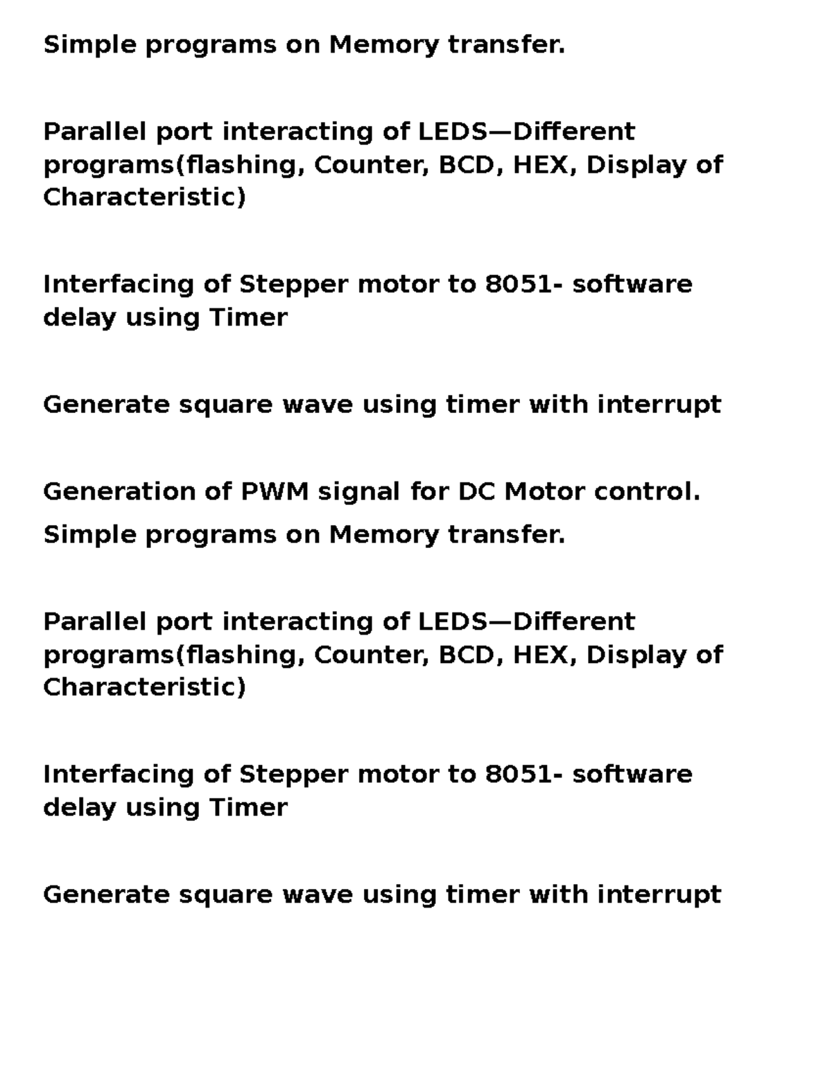 Simple programs on Memory transfer - Parallel port interacting of LEDS ...