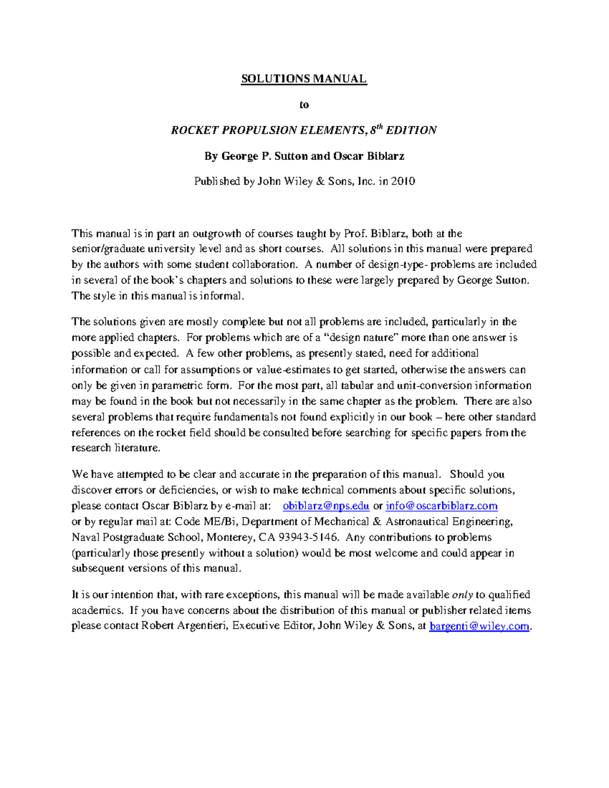 203 - Solutions Manual for Rocket Propulsion Elements, 8th Edition - Studocu