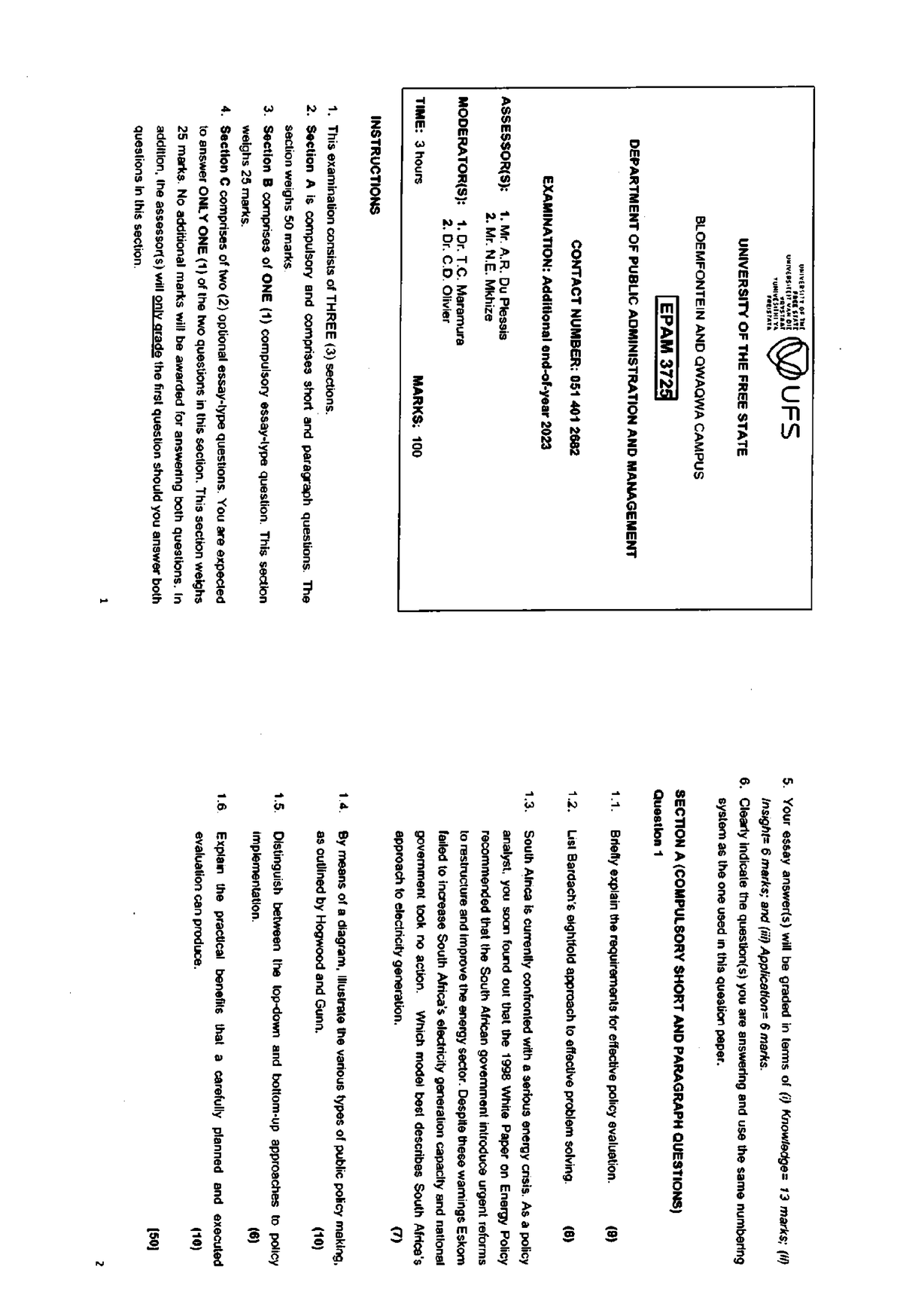 EPAM 3725 2023 Exam: Policy Evaluation & Problem Solving Questions ...