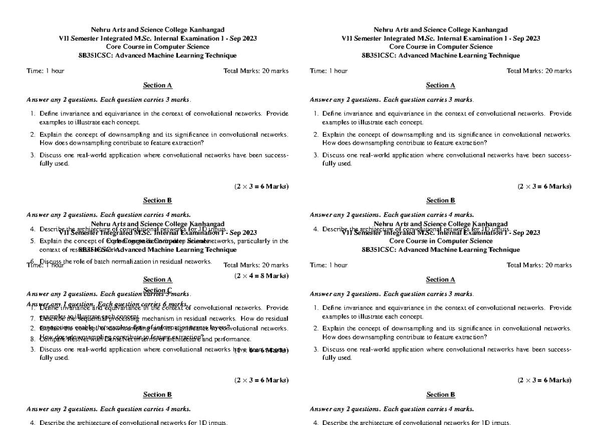 8B35ICSC: Advanced Machine Learning Techniques - Internal Exam I, Sep ...