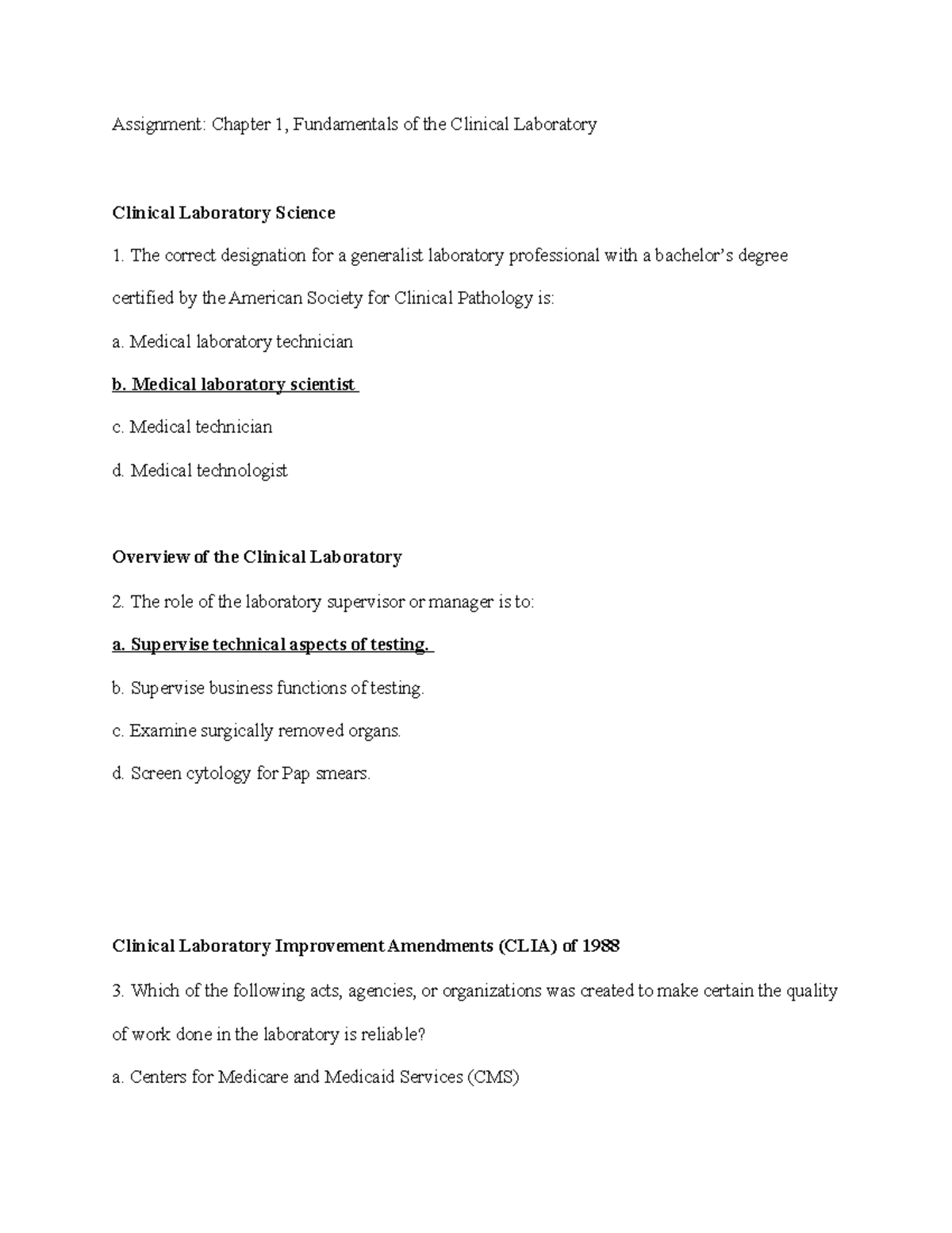 Chapter 1 Summary: Fundamentals of the Clinical Laboratory Concepts ...