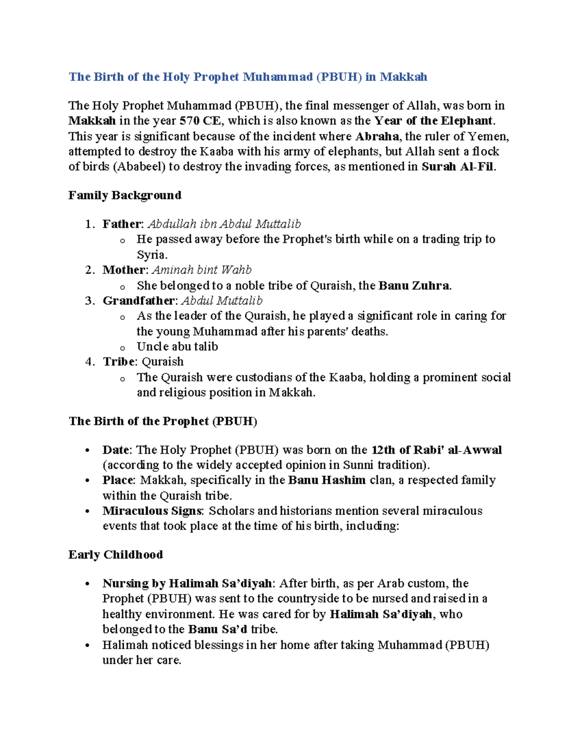 Birth of holy prophet - Detailed and precise notes - The Birth of the ...