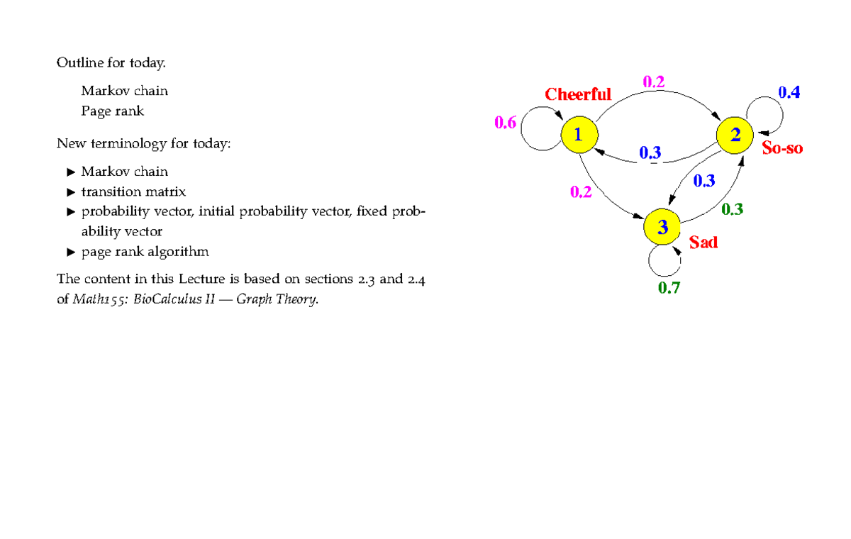 Math 155: Lecture Notes on Markov Chains and Page Rank - Studocu