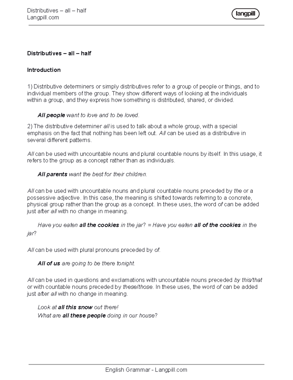 08 Distibutives Quantifier Pre-determiner - Distributives – all – half ...