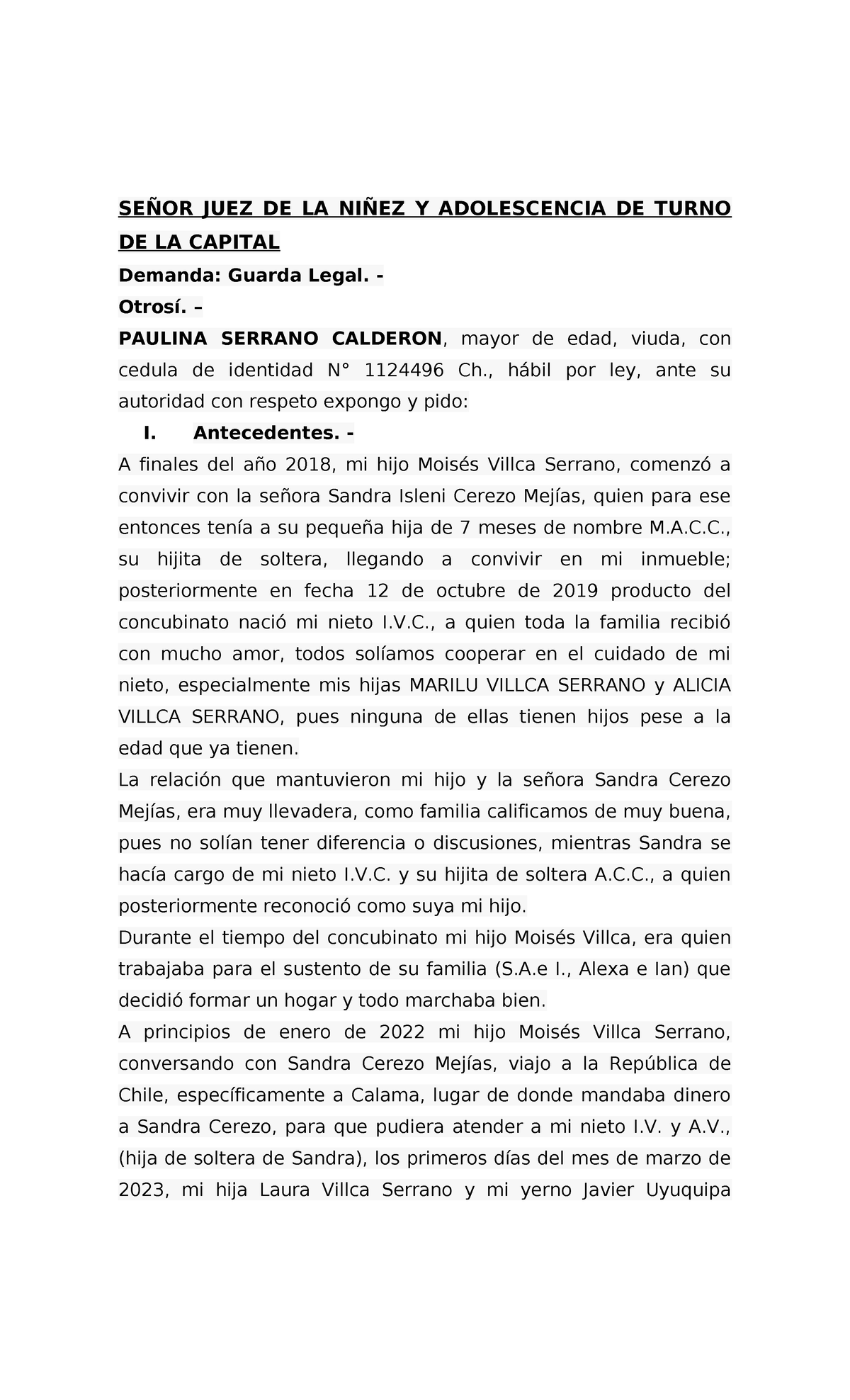 Demanda de Guarda Legal: Modelo y Ejemplo Práctico - Document Preview