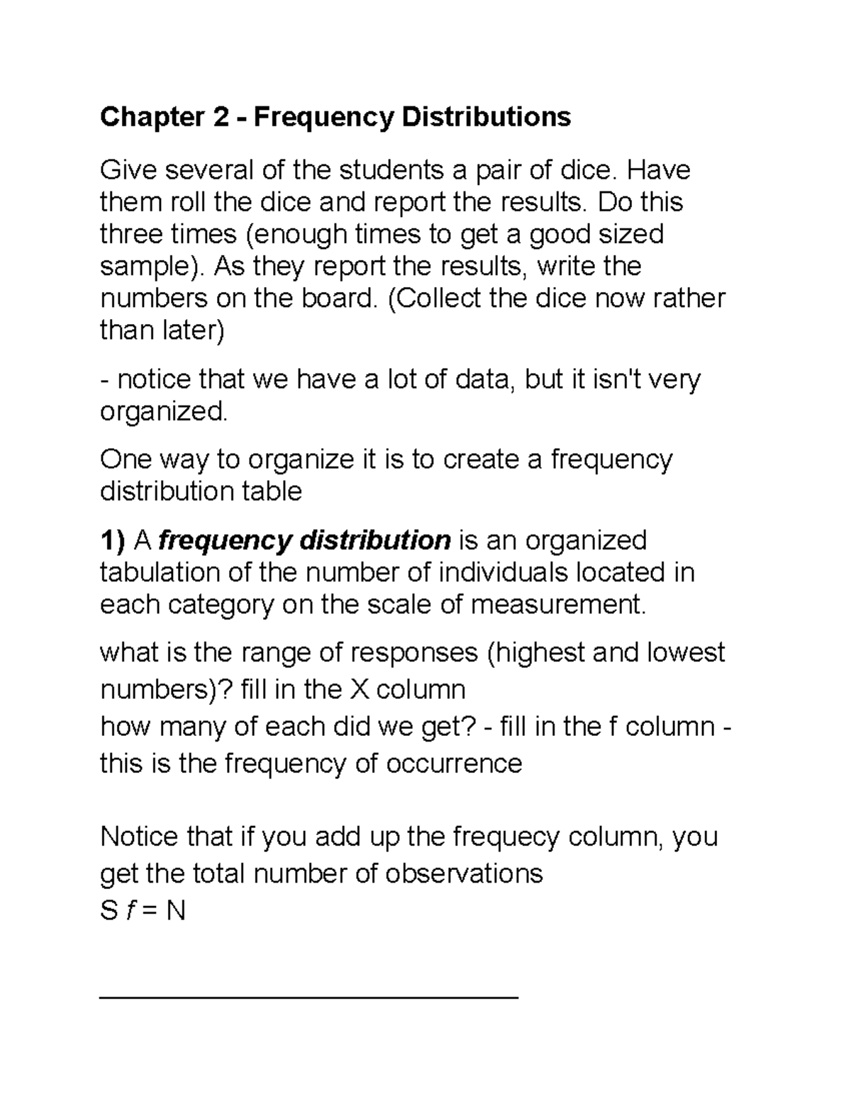 Chapter 2 Lecture Notes on Frequency Distributions - Stat 101 - Studocu