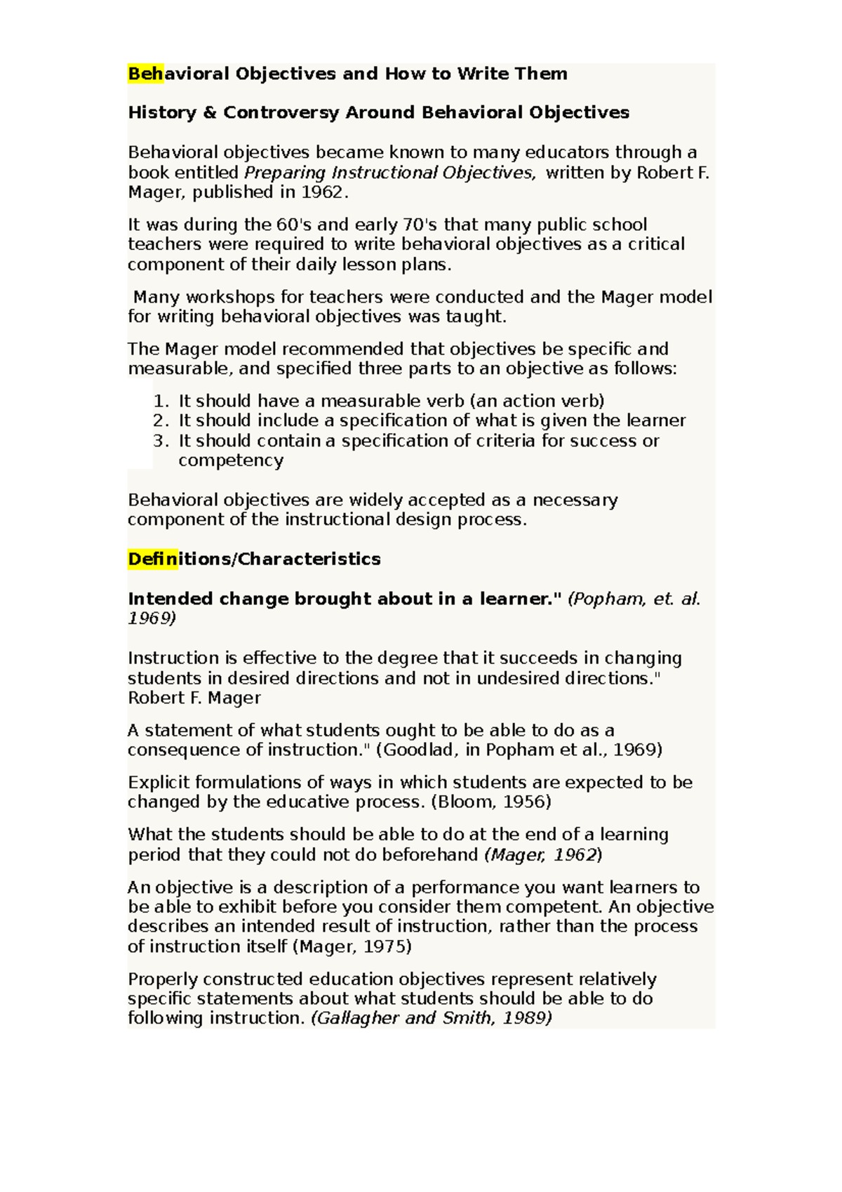 Behavioral Objectives: A Comprehensive Guide to Writing Them - Studocu
