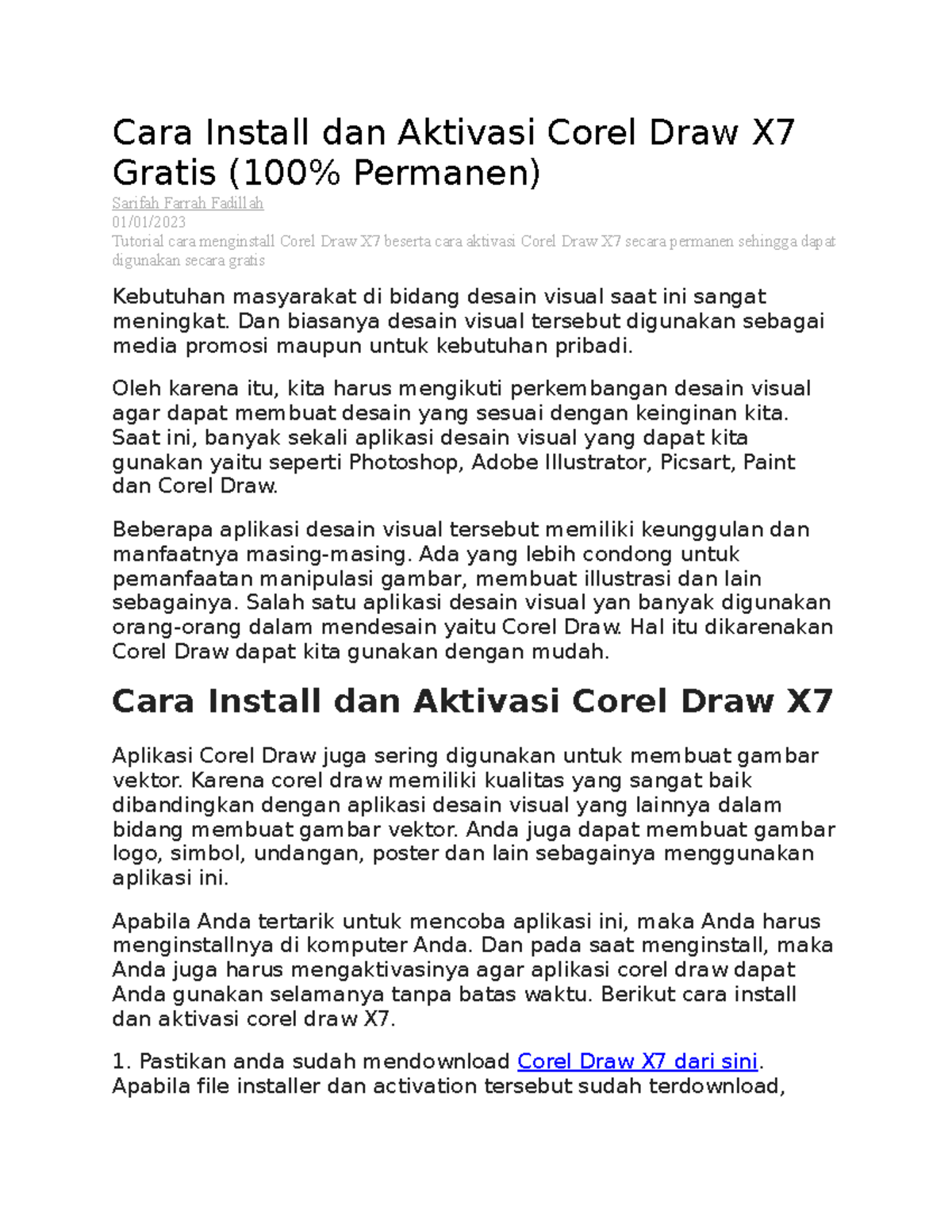 Panduan Instalasi & Aktivasi Corel Draw X7 Gratis dan Permanen - Document Preview