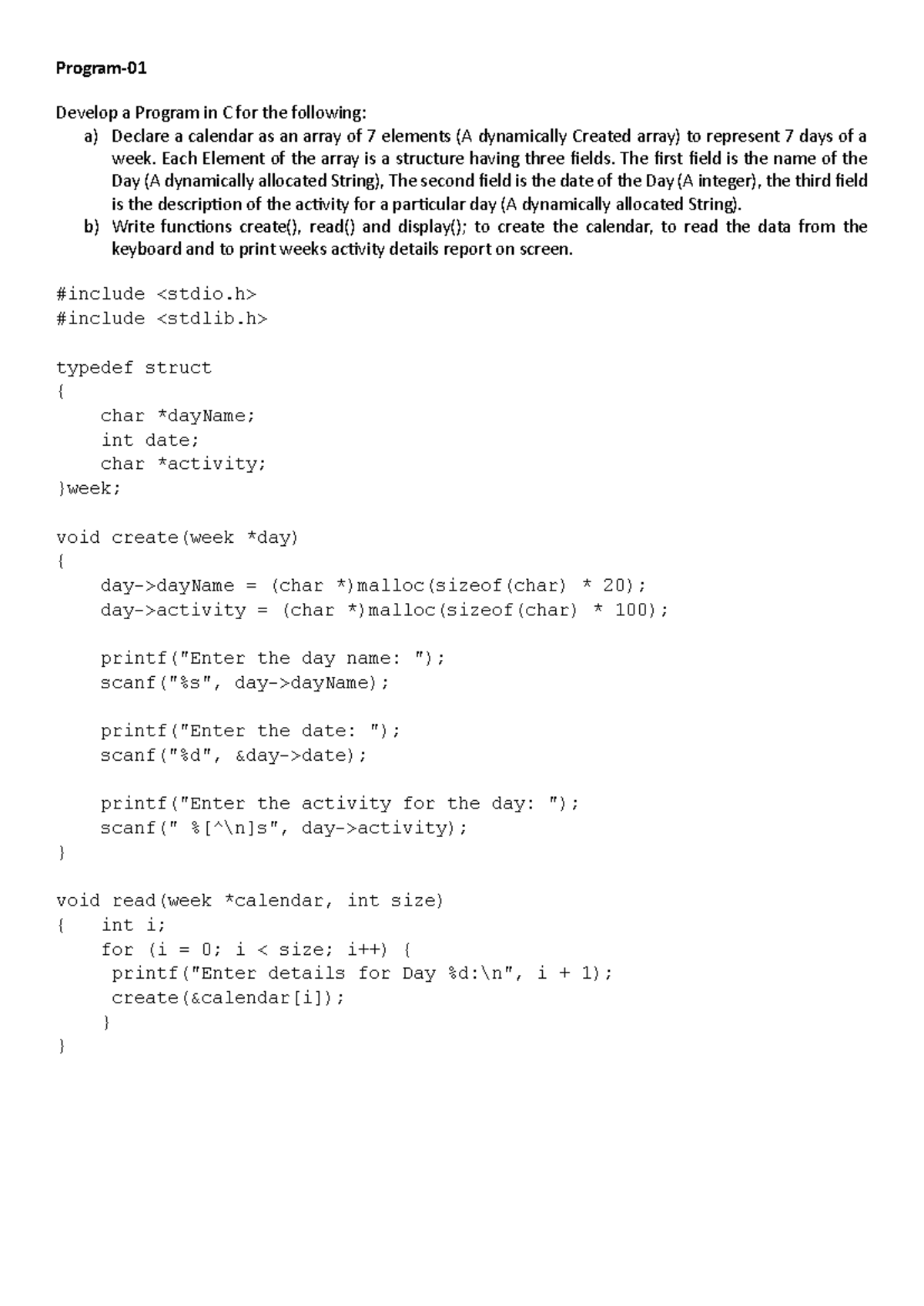 Labset programs 1 to 5 - Program- 01 Develop a Program in C for the ...